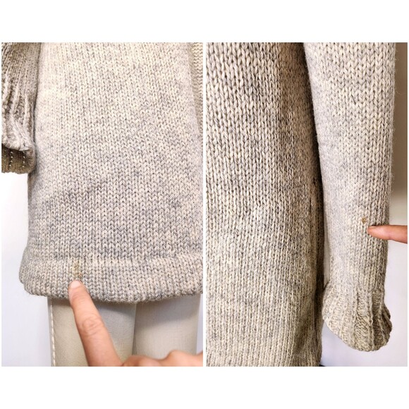 Vintage Chunky Knitted Wool Cardigan Sweater Gray with Pockets XS - Picture 8 of 8